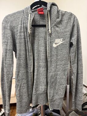 Nike Gray and White Marled Hoodie with Red Tag